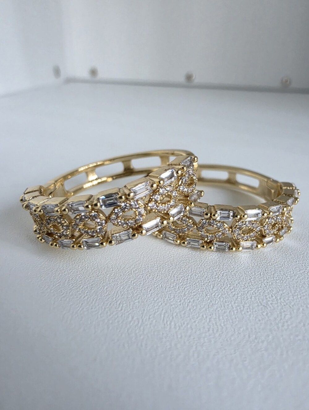 Gold Plated Crystal Baguette Statement Hoop Earrings